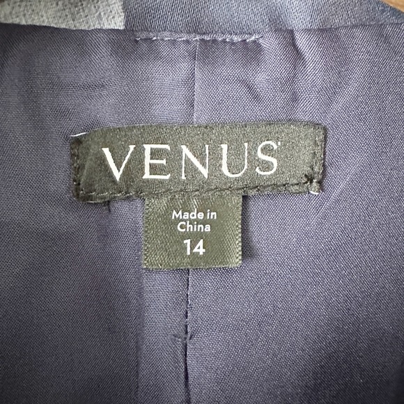 Venus Navy Floral Print Satin Long Formal Elegant Over Coat Women's Size 14 - Picture 3 of 13